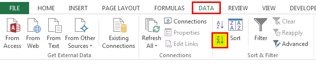 Sorting in excel example 3.1