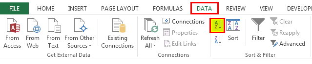 Sorting in excel example 3.3