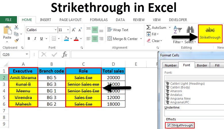 excel for mac strike througt