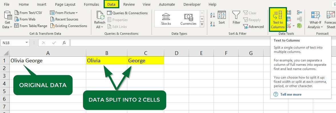 how to use data text to columns in excel