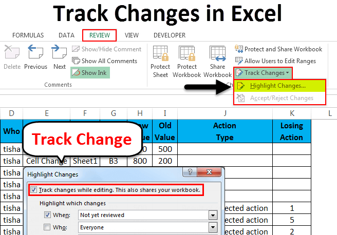 excel 2016 review tracking