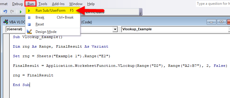 VBA VLOOKUP Example 1-7