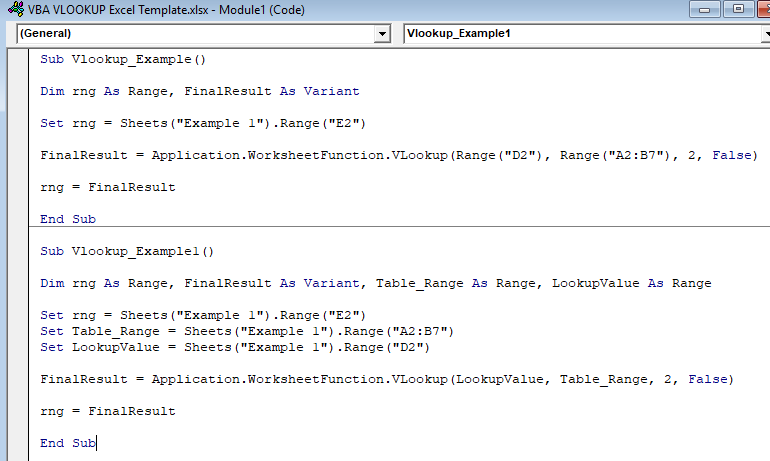 VBA VLOOKUP Example 2-1