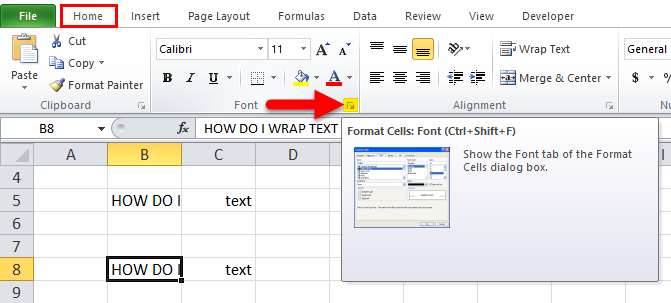 wrap text in excel