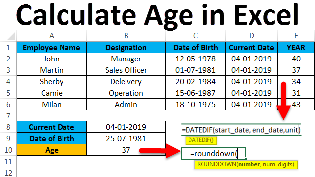 excel age calculation formula from date of birth