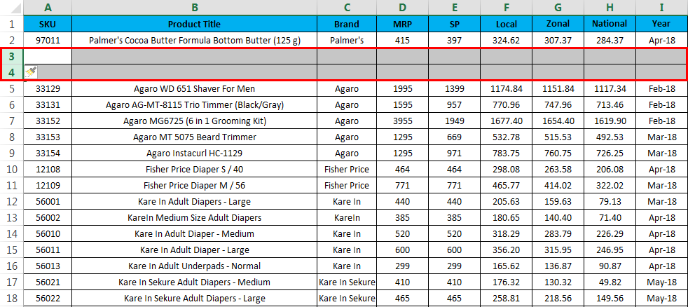 insert row shortcut excel