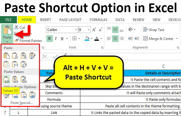 excel keyboard shortcut paste without formatting