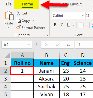 Auto numbering in Excel example 2-2