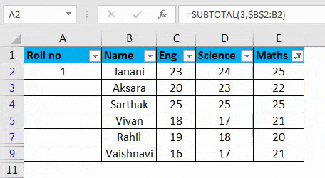Autonumbering in Excel example 5-7