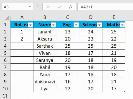 Autonumbering in Excel example 7-3