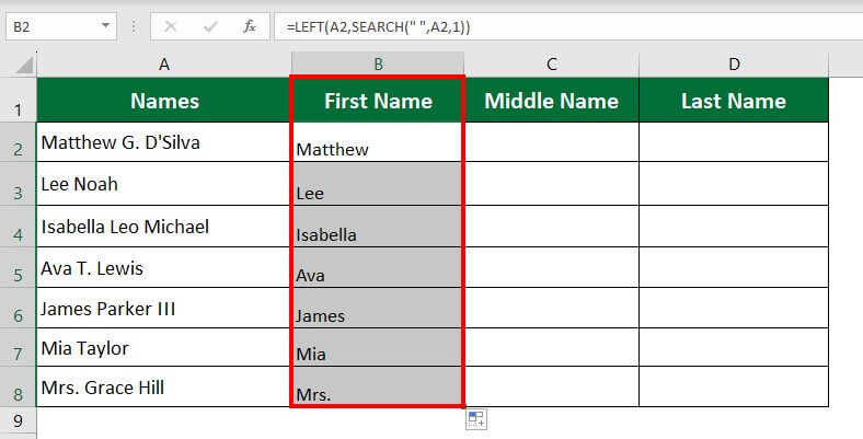 Split Cell in Excel-Example 6 Solution Step 3