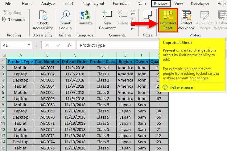 Click on Unprotect Sheet