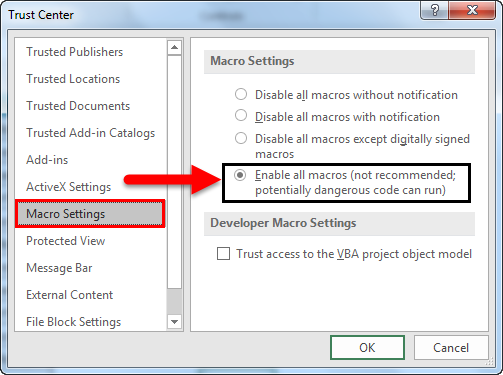 disable macros in excel not working