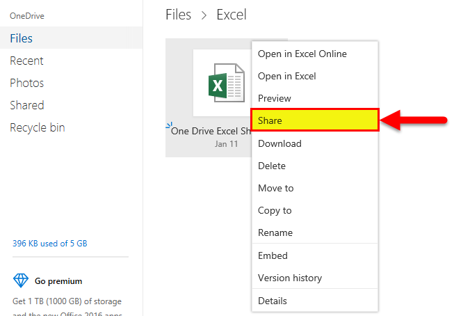 onedrive excel