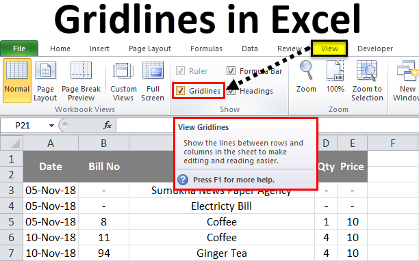 Gridlines in Excel