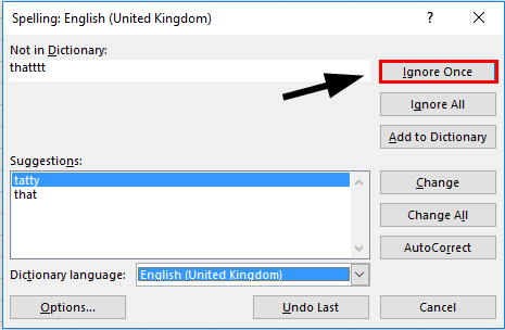 Spelling check in excel - Ignore Once
