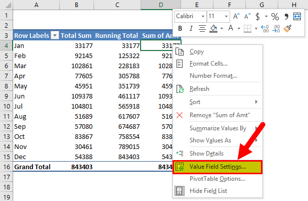 Value Field Settings option