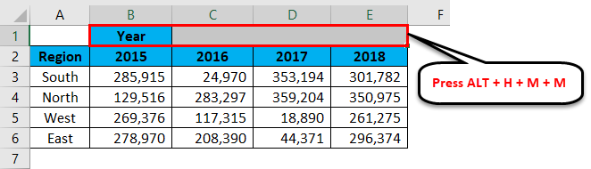 excel merge shortcut