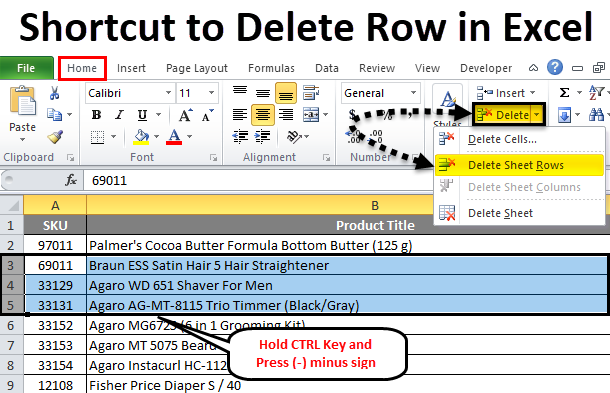 excel for mac command to delete row