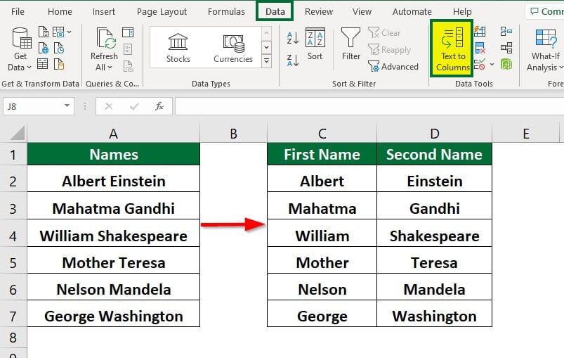 split text to columns excel shortcut