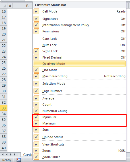 Excel Status Bar 1