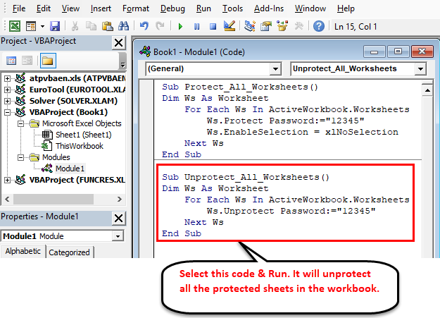 unprotect vba project excel