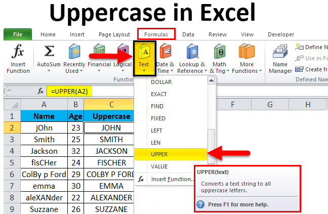 Uppercase In Excel Convert Words Lowercase To Uppercase