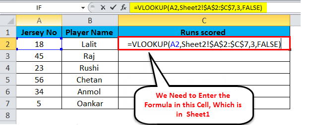 VLook up from another sheet Example 2-Step 1