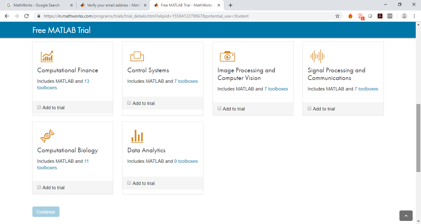 select the various packages 