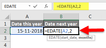 Adding Months to Dates in Excel example 1-1