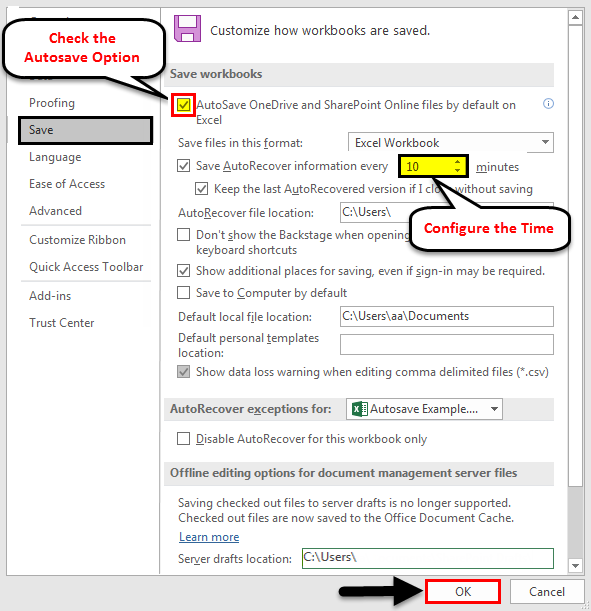 Autosave Excel example 1-4