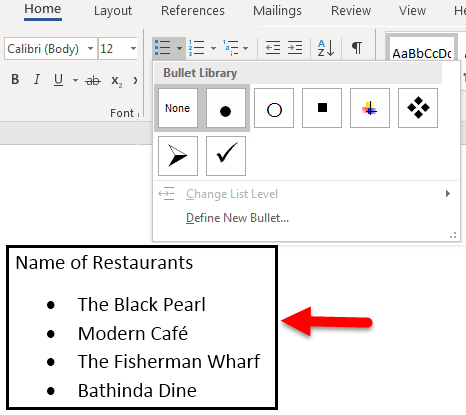 Bullet points example 5-1