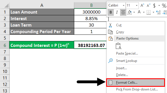 Calculate Compound Interest - Format Cells
