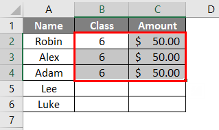 Ctrl D in Excel Example 1-5