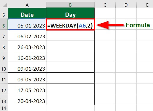 Excel Formula for Weekday-Example 1 Step 2