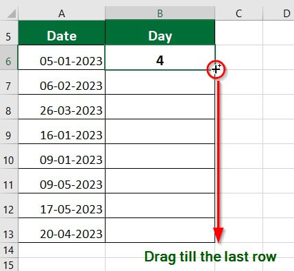 Excel Formula for Weekday-Example 1 Step 3