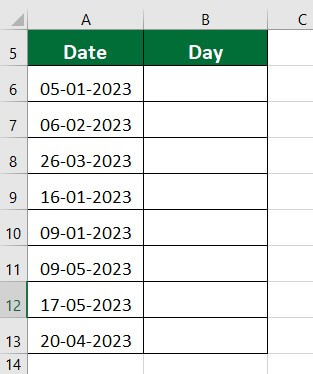 Excel Formula for Weekday-Example 2