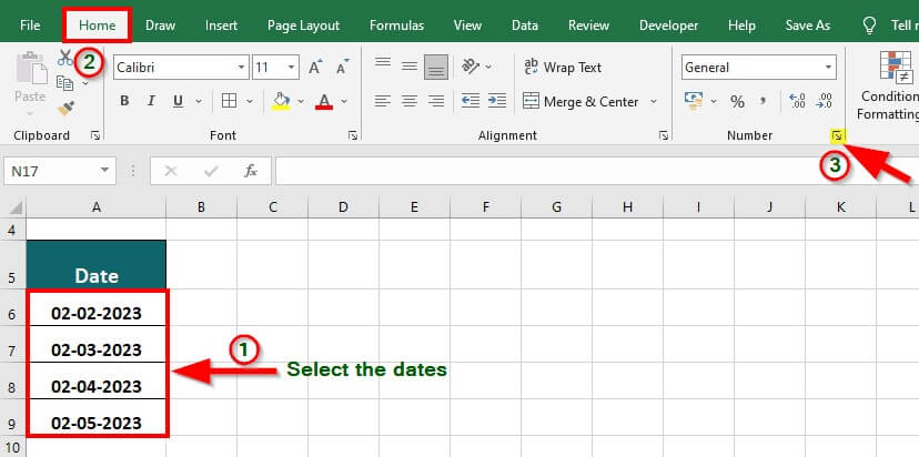 Excel Date Format-Example 2 Step 2