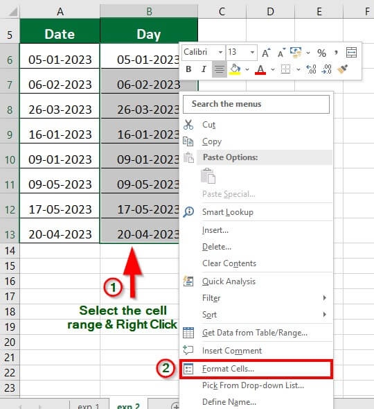Excel Formula for Weekday-Example 2 Step 3