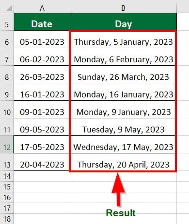 Excel Formula for Weekday-Example 2 Step 6-2