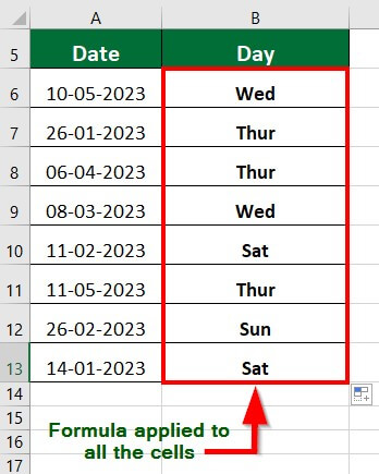 Excel Formula for Weekday-Example 4 Step 3-2