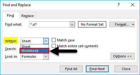 how to find external links in excel with find and replace