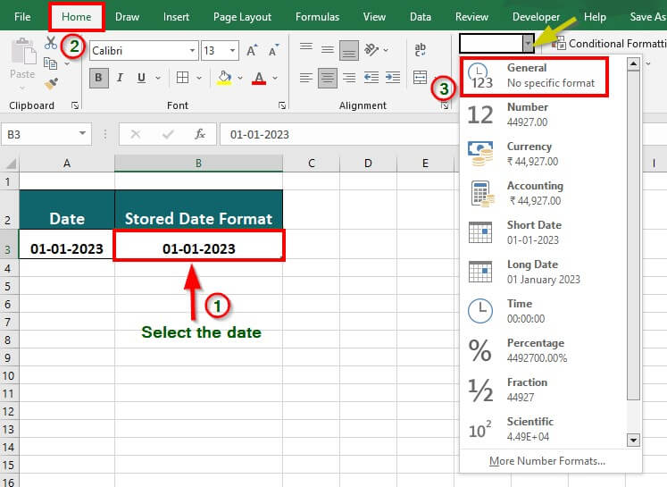 How Excel Stores Dates Step 3