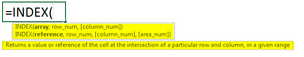 INDEX Function in Excel Syntax