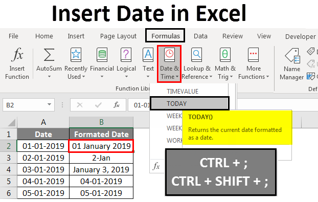 insert current date in excel 2010