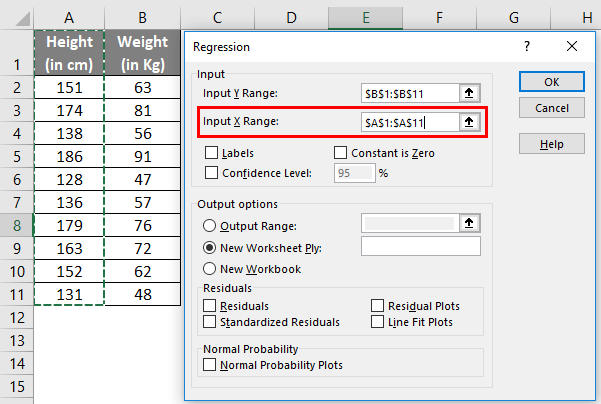 regression equation excel