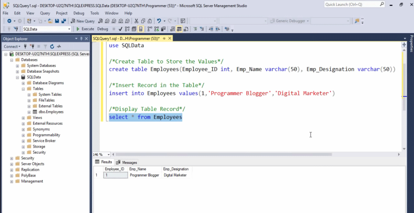  create a table in the database