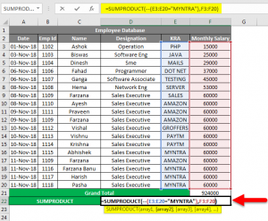 SUMPRODUCT with Multiple Criteria | Function and Examples