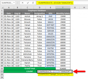 SUMPRODUCT with Multiple Criteria Function and Examples