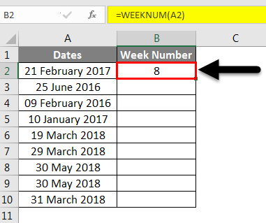 week number formula excel